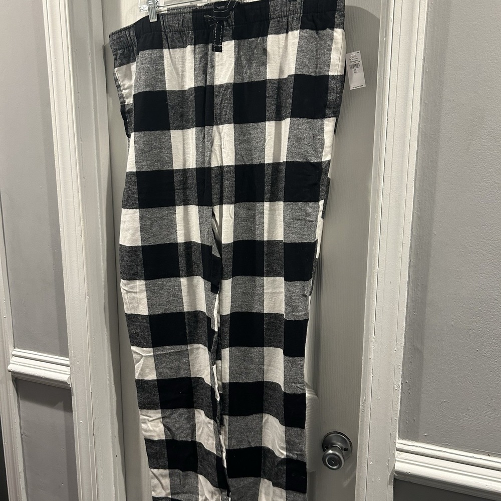 NWT Old Navy Plaid Flannel Pajama Pants XL Tall Black White Buffalo Check Lounge